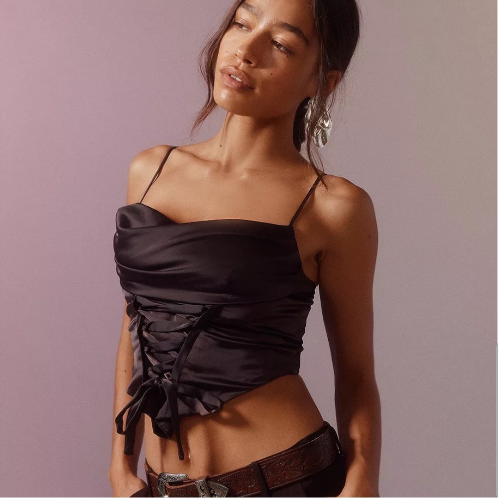 Urban Outfitters Silence + Noise Brown Satin Lace-Up Camisole